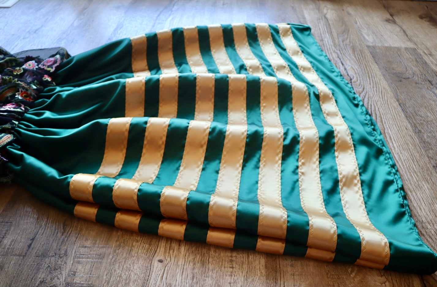 Couture Overlay Ribbon Skirt Women’s Black Embroidered Floral Lace Pine Green Satin All Gold OOAK Indigenous HandMade Clothing Custom Waist *up to 50 inches* (enter desired waist size “inches” or Dress/Pants size in order notes)