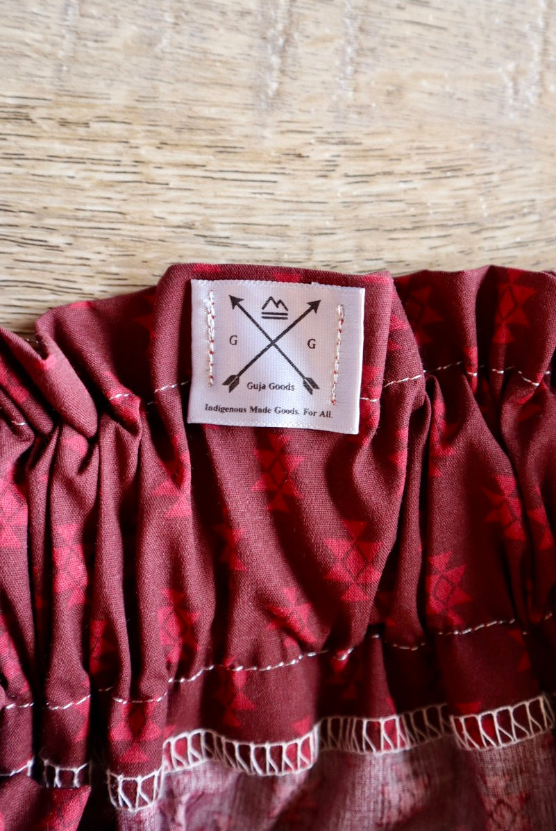 Couture Ribbon Skirt Button Down Pocket Womens Peach RicRac Maroon Geometric Print Cotton Faux Elk Teeth Miscellaneous OOAK Indigenous *up to 50 inches* (enter desired waist size “inches” or Dress/Pants size in order notes)