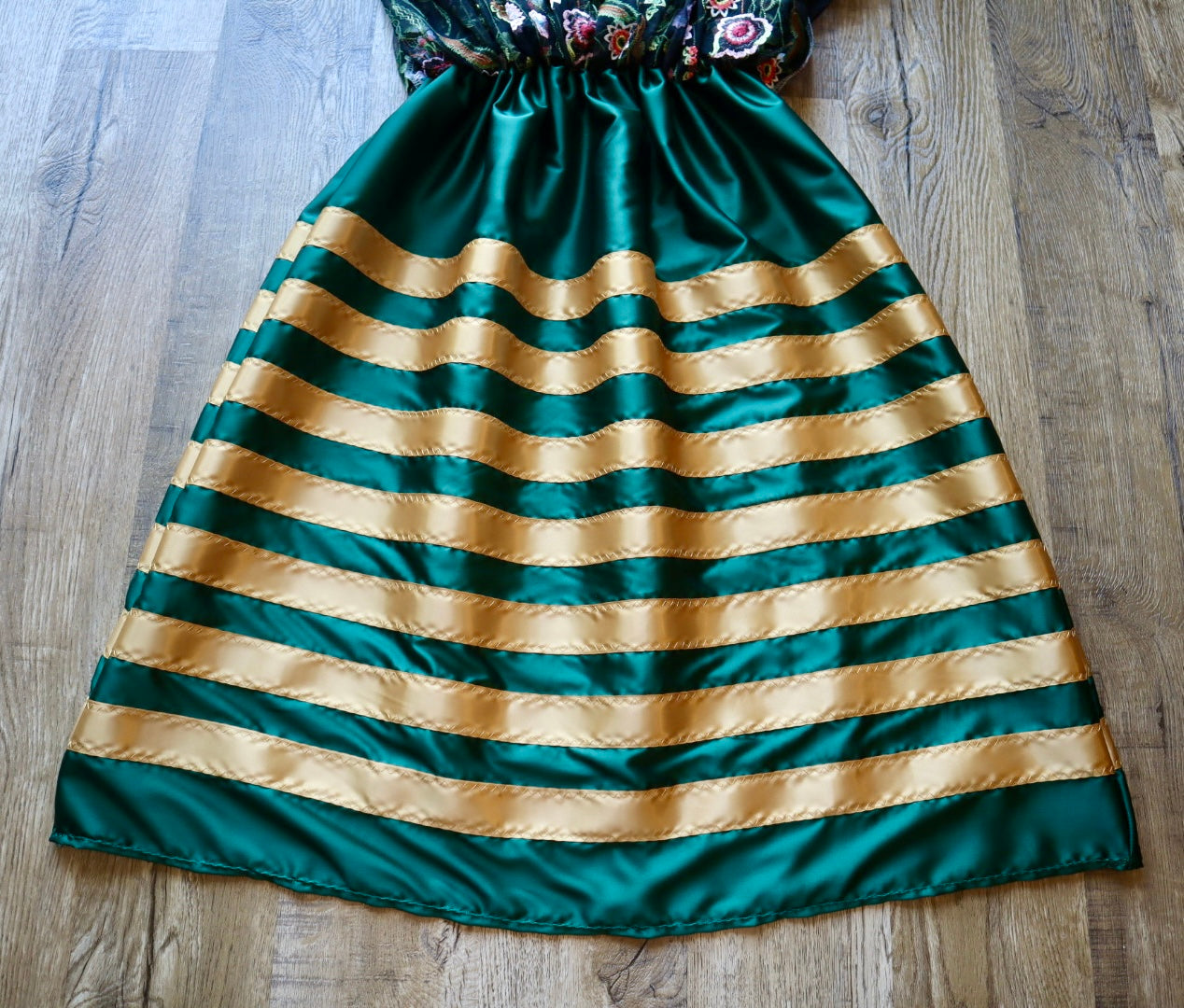 Couture Overlay Ribbon Skirt Women’s Black Embroidered Floral Lace Pine Green Satin All Gold OOAK Indigenous HandMade Clothing Custom Waist *up to 50 inches* (enter desired waist size “inches” or Dress/Pants size in order notes)