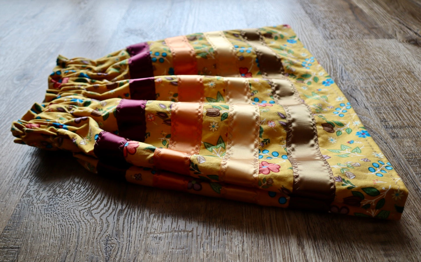 Handmade Ribbon Skirt: Child Size 2-4 Gold and Brown Floral Cotton