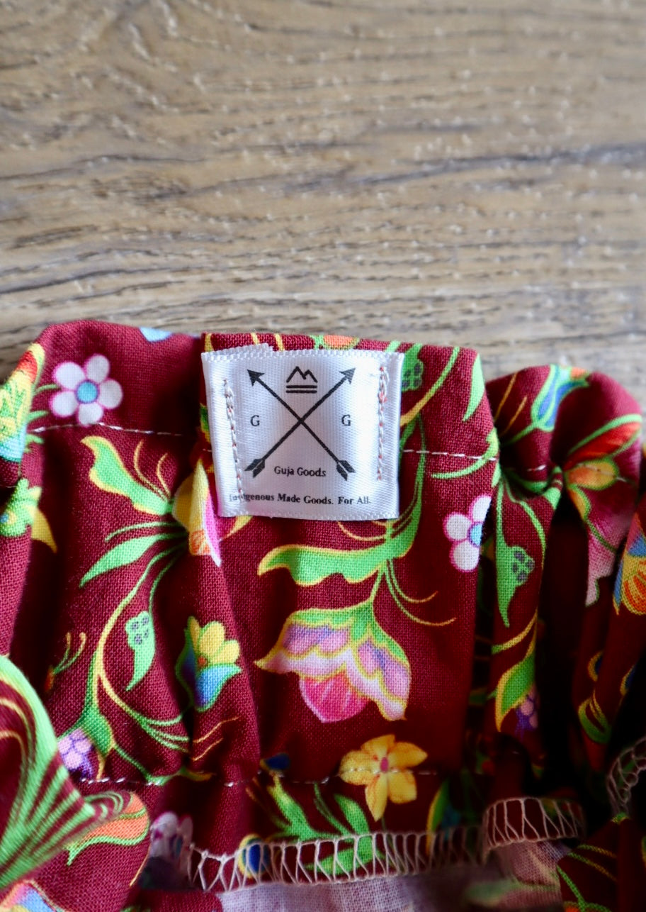 Handmade Ribbon Skirt: Child Size 2-4 Maroon Floral Cotton