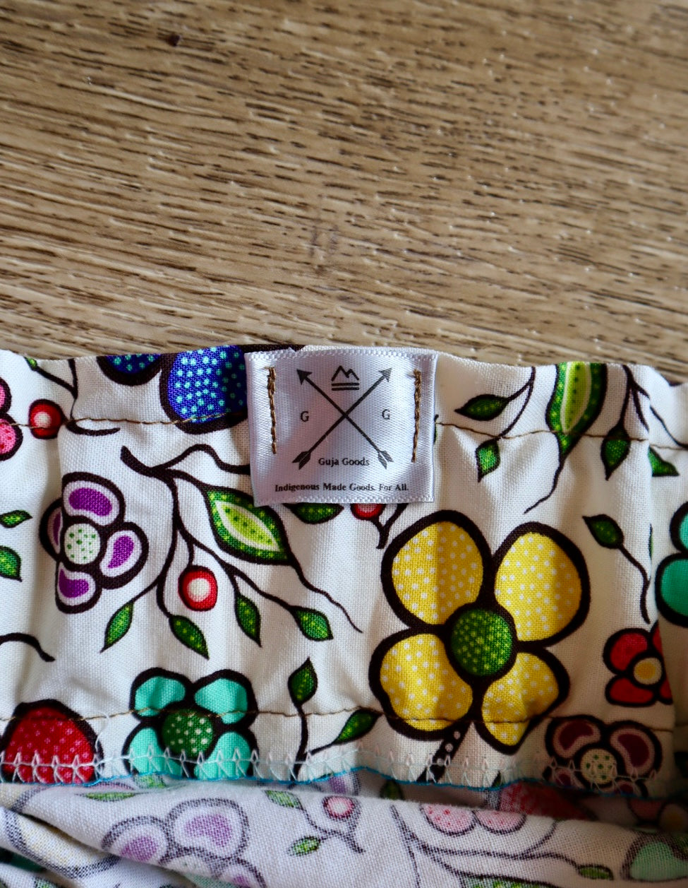 Handmade Ribbon Skirt, Child Size 7-9 Ivory Rose Green Floral Print Premium Cotton, OOAK Indigenous Made Clothing
