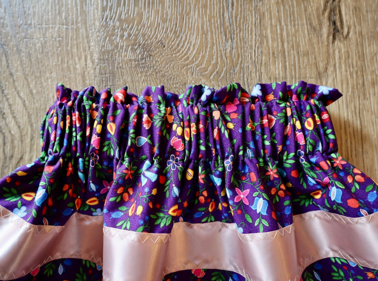 Handmade Ribbon Skirt, Child Size 2-4 Purple Pink Ombre Plum Floral Print Premium Cotton, OOAK Indigenous Made Clothing