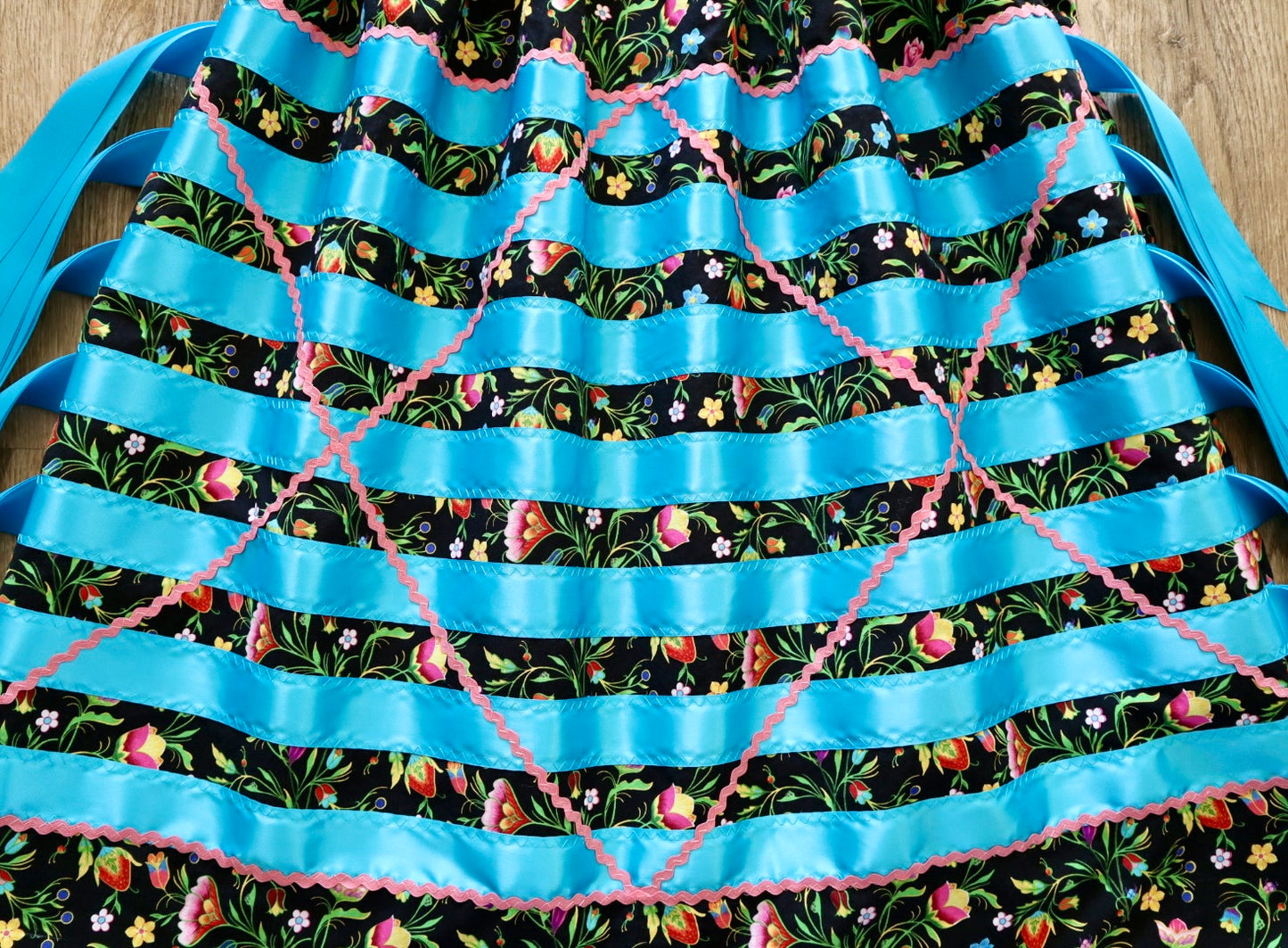 Couture Ribbon Pocket Womens Side Fringe Gold RicRac Black Strawberry Floral Print Premium Cotton Turquoise Pink OOAK Indigenous HandMade *up to 50 inches* (enter desired waist size “inches” or Dress/Pants size in order notes)