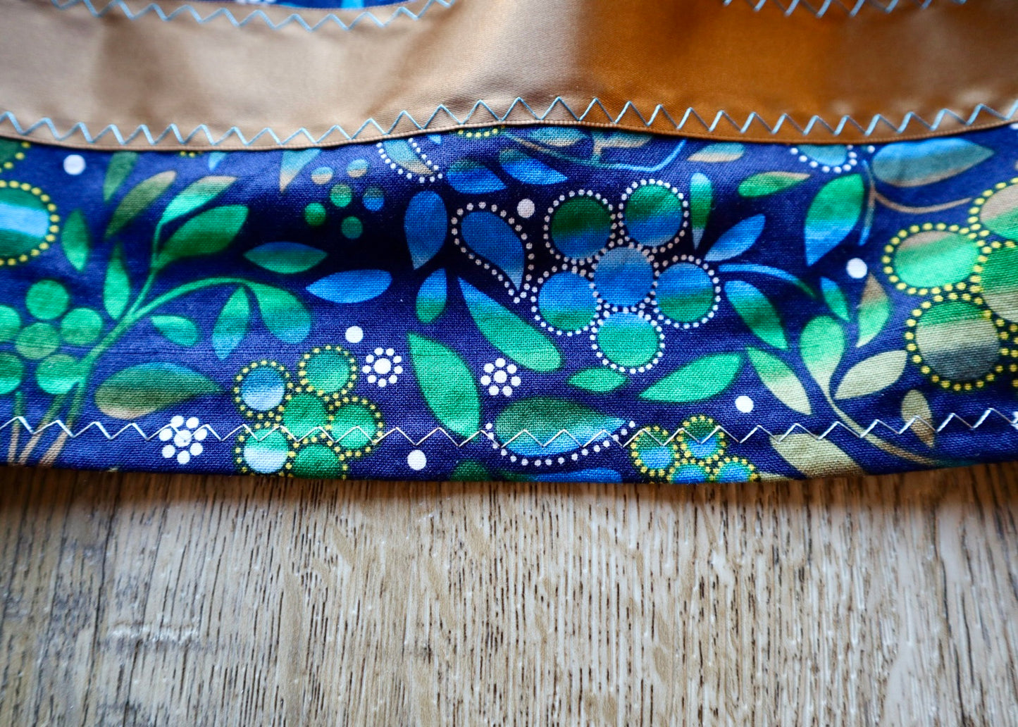 Handmade Infant Ribbon Skirt: Gold and Blue Floral Cotton, 6-12M