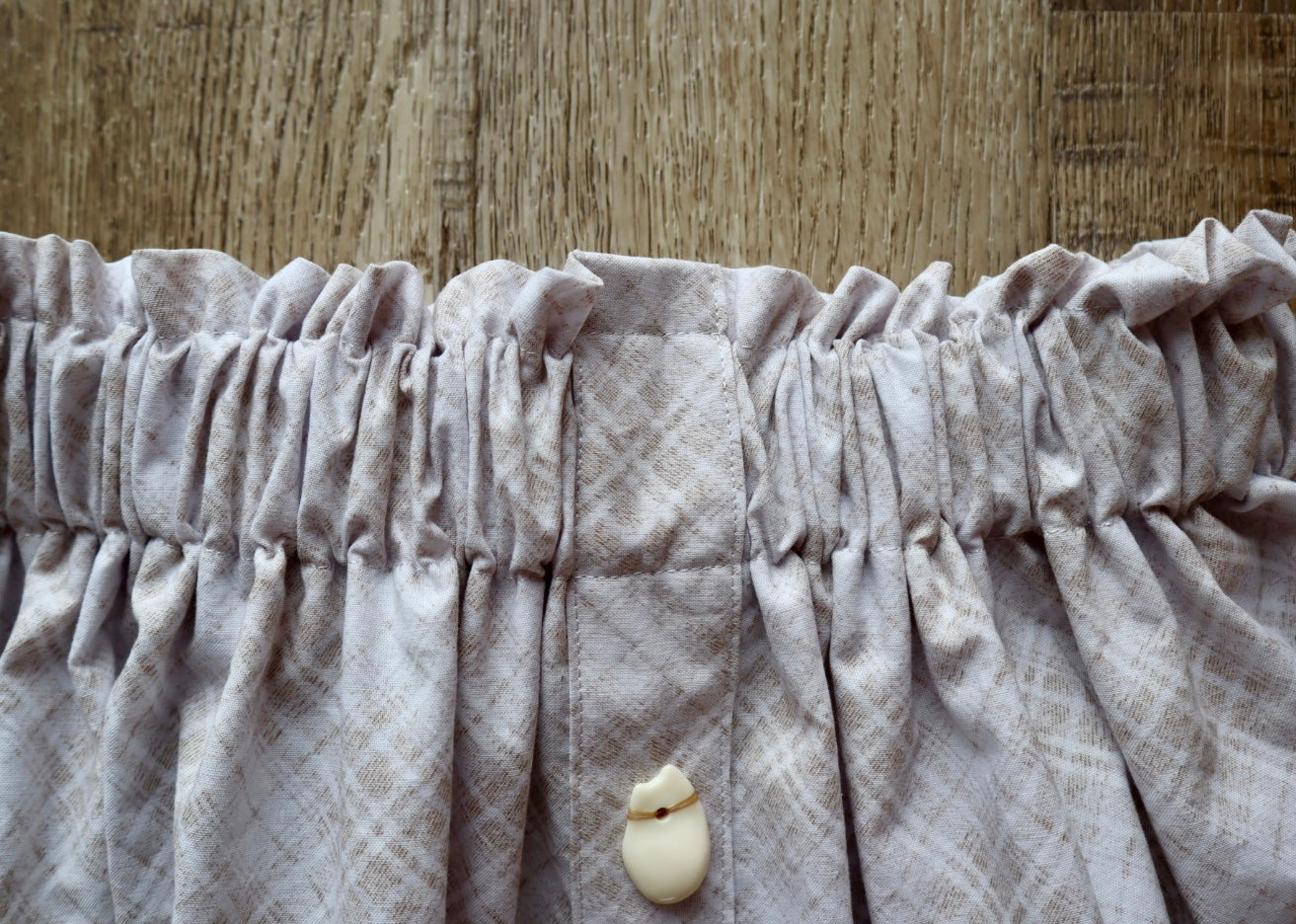 Couture Ribbon Skirt:  Ivory Plaid Cotton with Faux Elk Teeth “Buttons”*up to 50 inches* (enter desired waist size “inches” or Dress/Pants size in order notes)