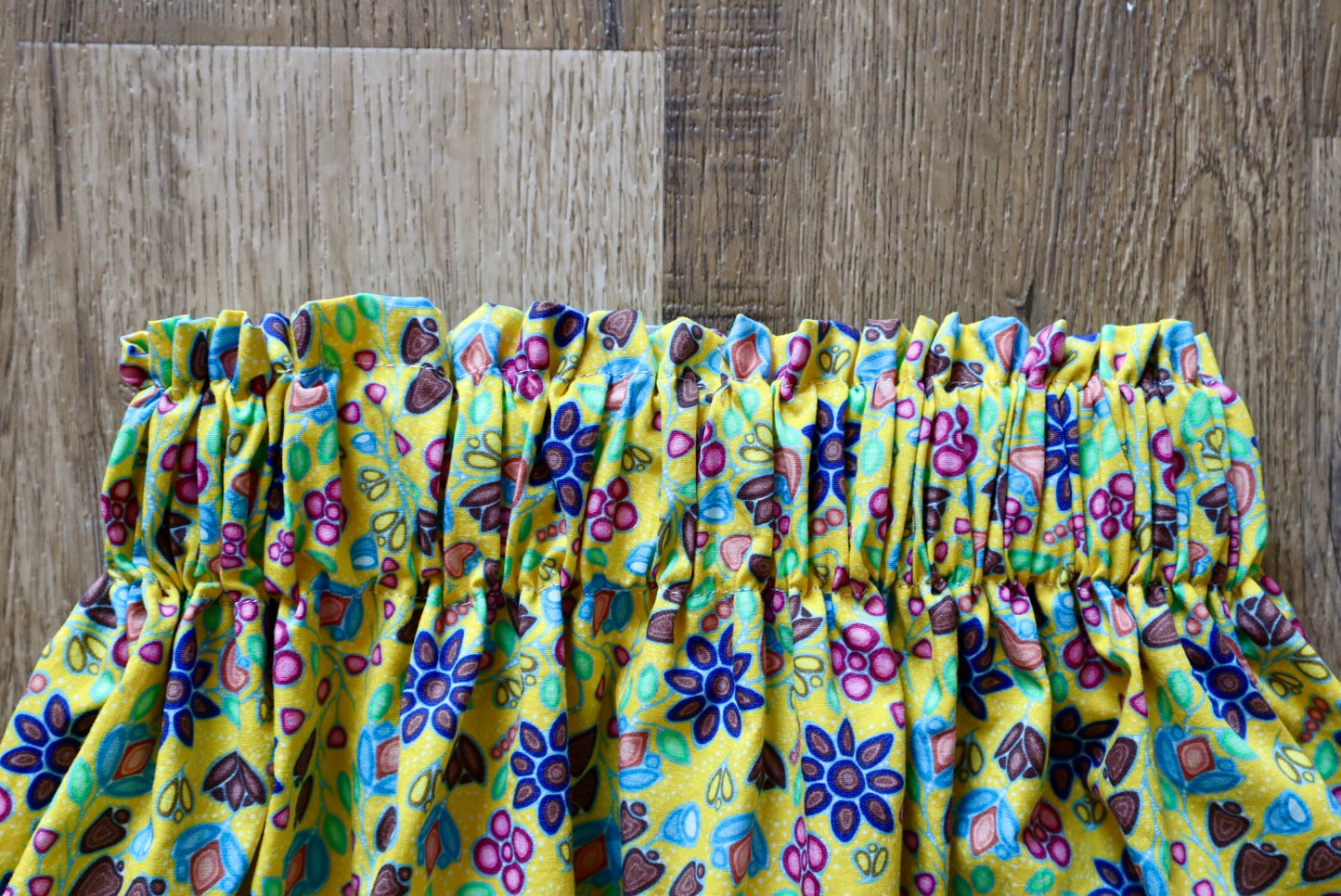 Handmade Ribbon Skirt, Child Size 8-12 Pink Emerald Plum Yellow Sunshine Floral Print Premium Cotton, OOAK Indigenous Made Clothing
