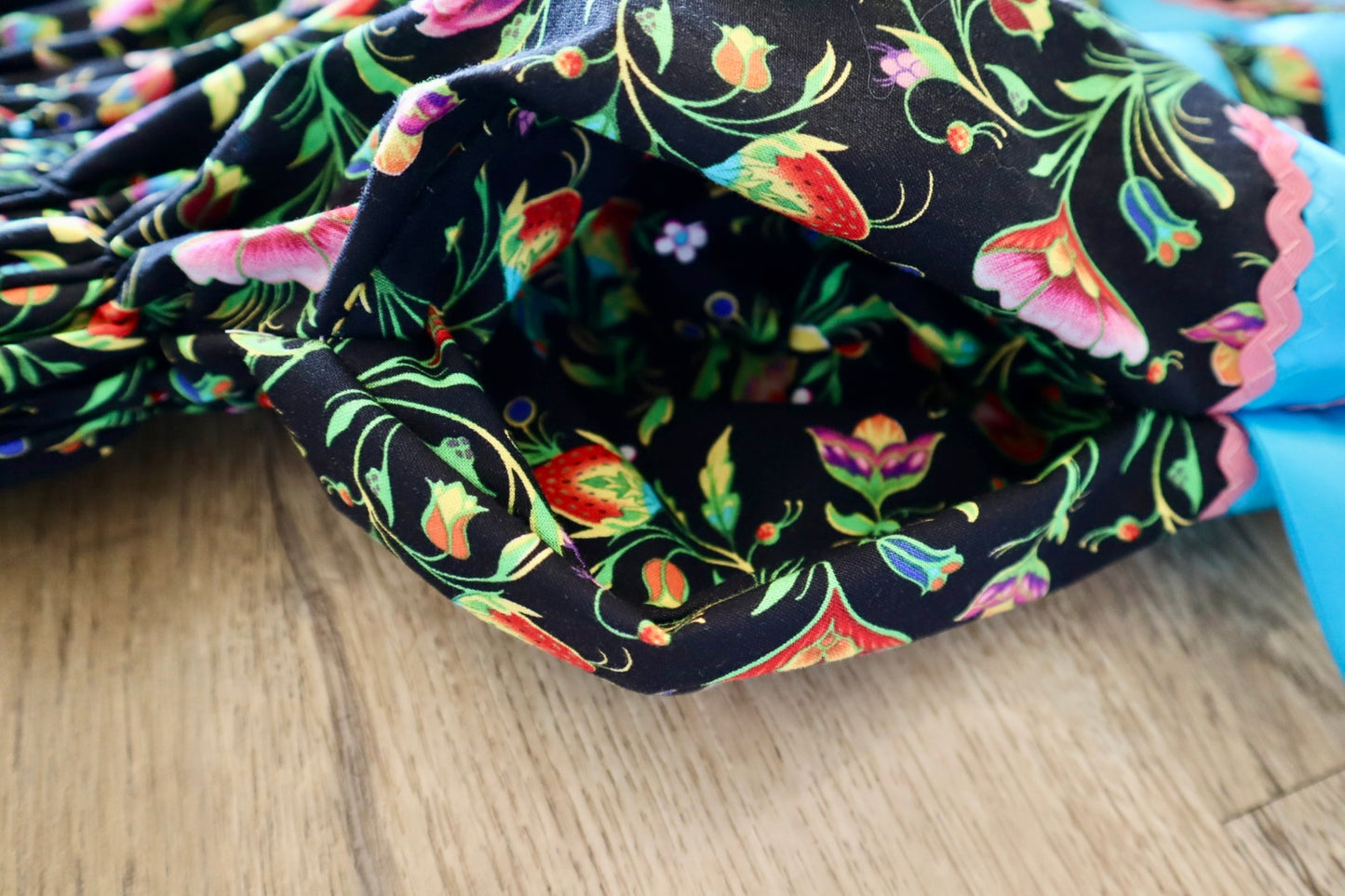 Couture Ribbon Pocket Womens Side Fringe Gold RicRac Black Strawberry Floral Print Premium Cotton Turquoise Pink OOAK Indigenous HandMade *up to 50 inches* (enter desired waist size “inches” or Dress/Pants size in order notes)