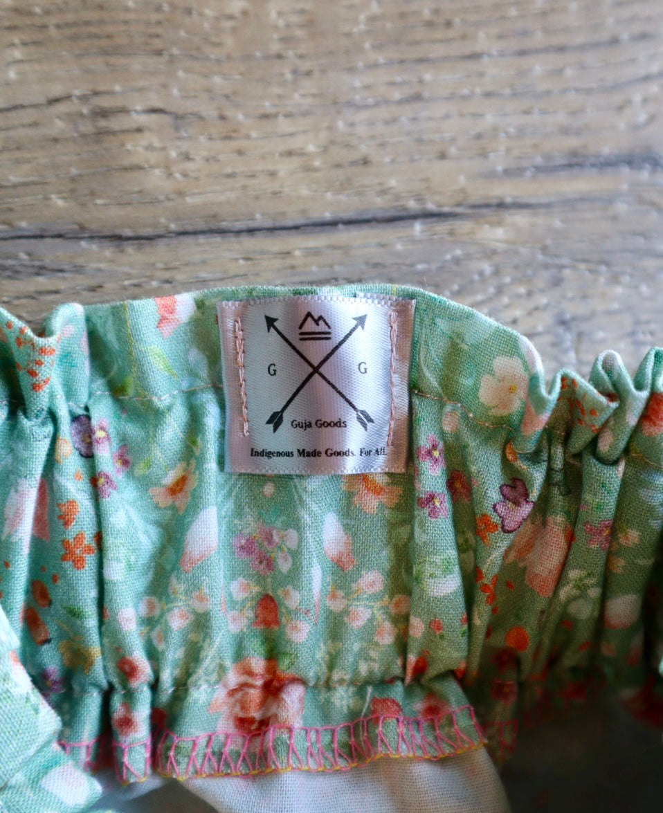 Handmade Infant Ribbon Skirt, Size 9M-18M Pink Ombre Sage Green Floral Print Premium Cotton, OOAK Indigenous Made Clothing