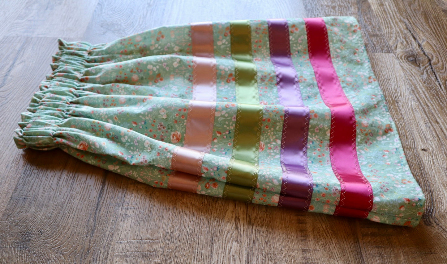 Handmade Ribbon Skirt, Child Size 6-8 Jewel Tones Sage Floral Print Premium Cotton, OOAK Indigenous Made Clothing
