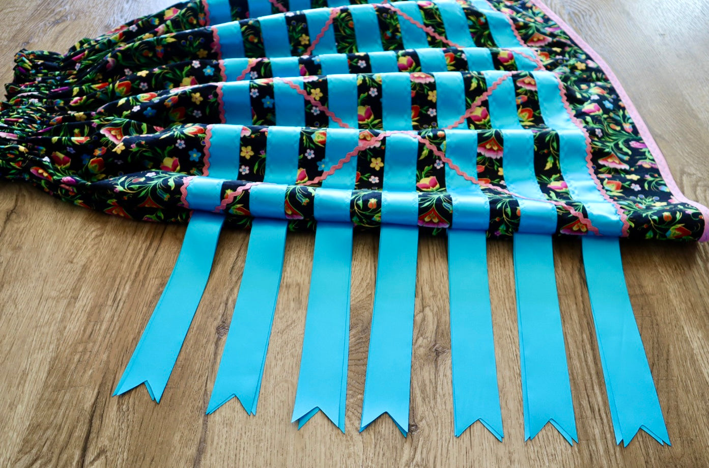 Couture Ribbon Pocket Womens Side Fringe Gold RicRac Black Strawberry Floral Print Premium Cotton Turquoise Pink OOAK Indigenous HandMade *up to 50 inches* (enter desired waist size “inches” or Dress/Pants size in order notes)