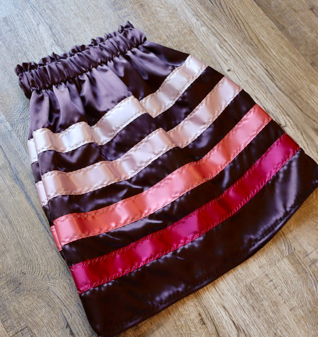 Handmade Satin Ribbon Skirt: Child Size 2-4 Chocolate Brown Pink Ombre
