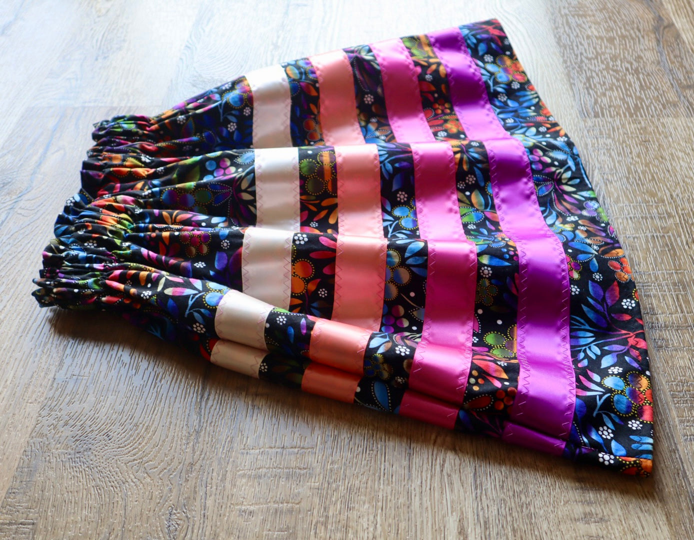 Handmade Ribbon Skirt, Child Size 3-5 Purple Pink Ombre Dark Floral Print Premium Cotton, OOAK Indigenous Made Clothing