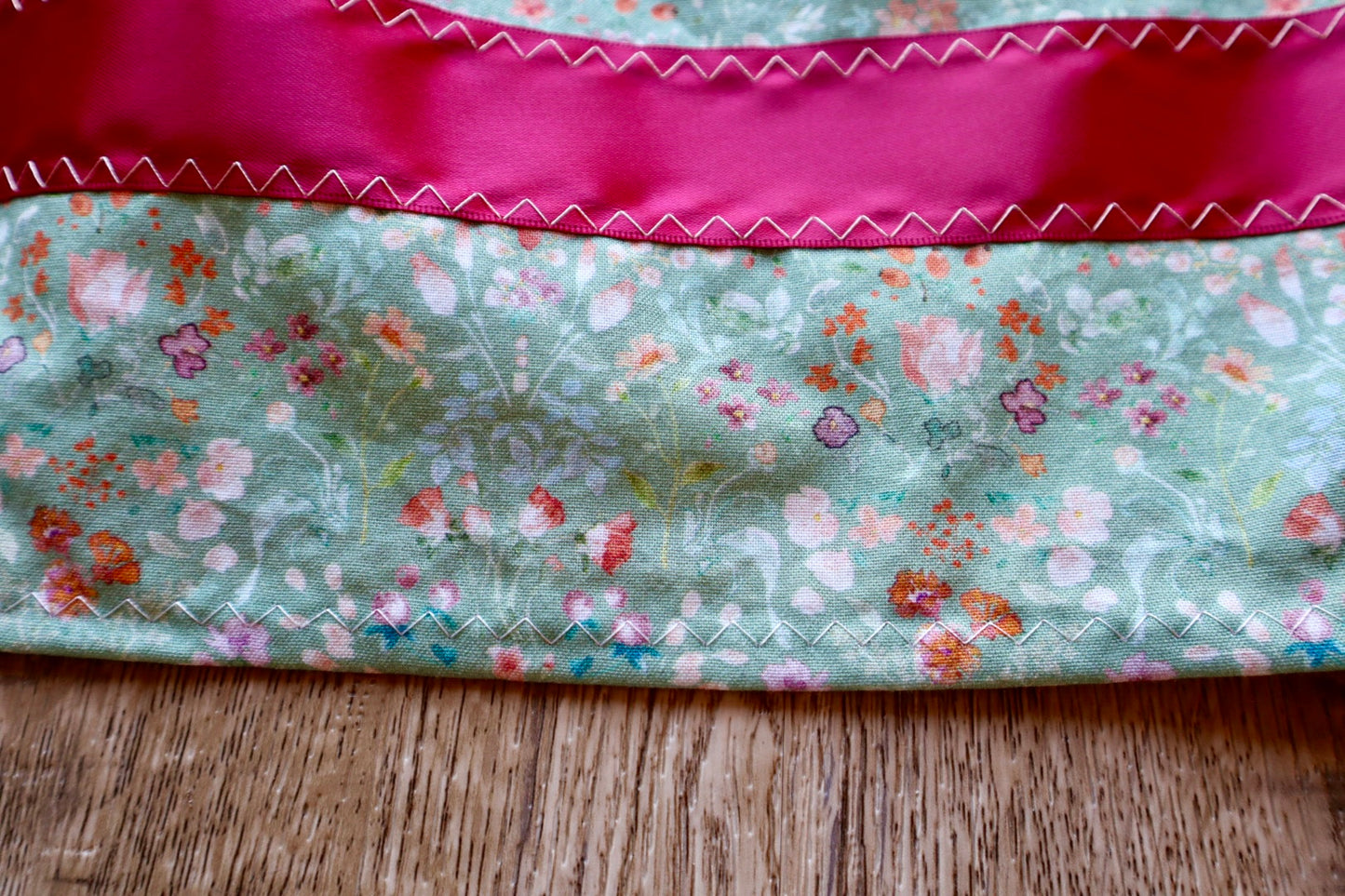 Handmade Ribbon Skirt, Child Size 6-8 Jewel Tones Sage Floral Print Premium Cotton, OOAK Indigenous Made Clothing