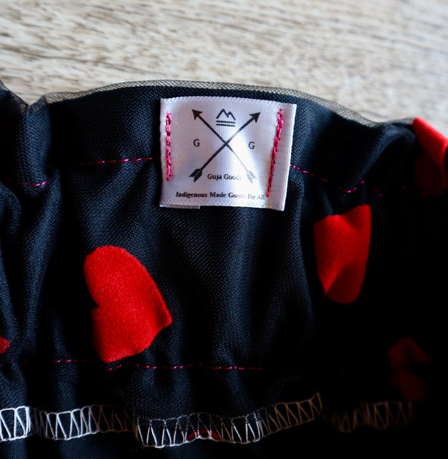 Couture Stacked Ribbon Skirt Pockets Womens Black Heart Lace Pink Tone Ombre RicRac Cotton OOAK Indigenous HandMade *up to 50 inches* (enter desired sizes waist size “inches” or Dress/Pants size in order notes)