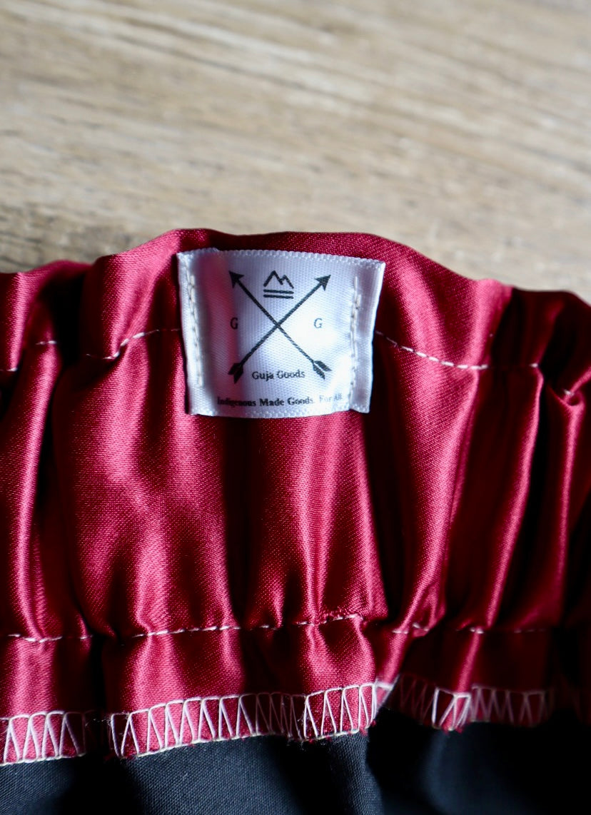 Couture Embroidered Stacked Bear & Bearpaw Ribbon Skirt Pockets Womens Maroon Satin Earth Tones Ombre OOAK Indigenous HandMade *up to 50 inches* (enter desired sizes waist size “inches” or Dress/Pants size in order notes)