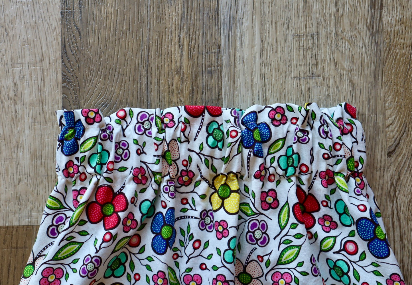 Handmade Ribbon Skirt, Child Size 4-6 Turquoise Pink Ombre Ivory Multi Coloured Floral Print Premium Cotton, OOAK Indigenous Made Clothing