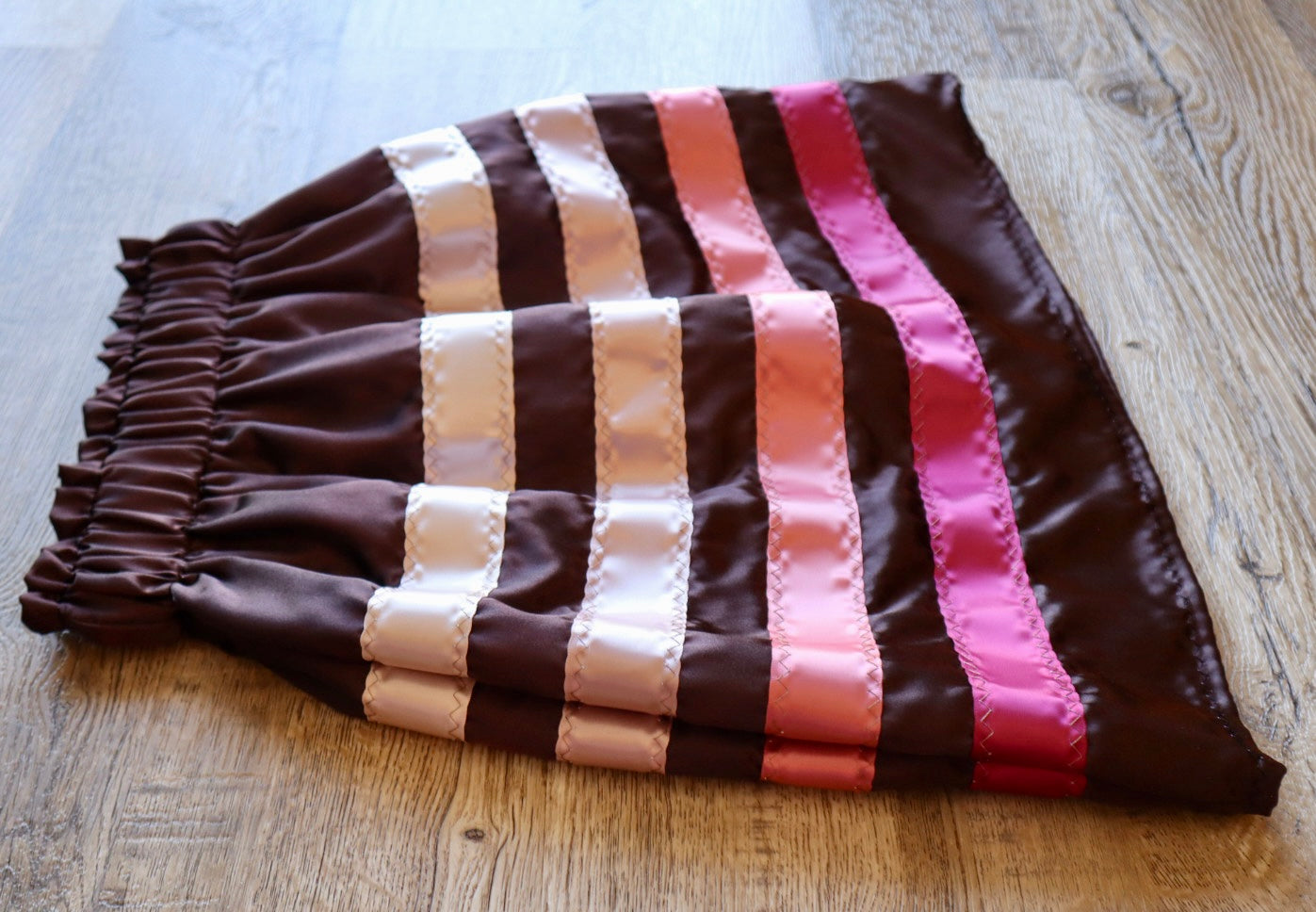 Handmade Satin Ribbon Skirt: Child Size 2-4 Chocolate Brown Pink Ombre