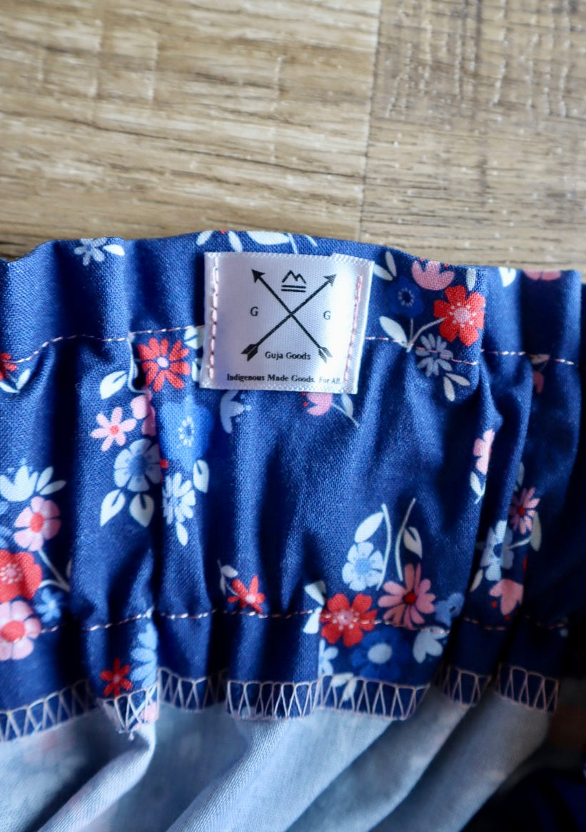 Handmade Ceremony, Casual Ribbon Skirt: Blue to Red Ombre, Blue Floral Print, Custom Waist *up to 50 inches* (enter desired sizes waist size “inches” or Dress/Pants size in order notes)