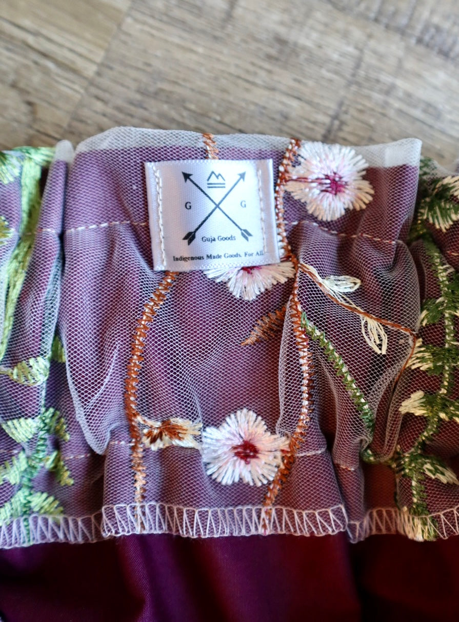 Couture Embroidered Stacked Pony Ribbon Skirt Pockets Womens Maroon Ivory Floral Lace Overlay Earth Tones Ombre OOAK Indigenous HandMade *up to 50 inches* (enter desired sizes waist size “inches” or Dress/Pants size in order notes)
