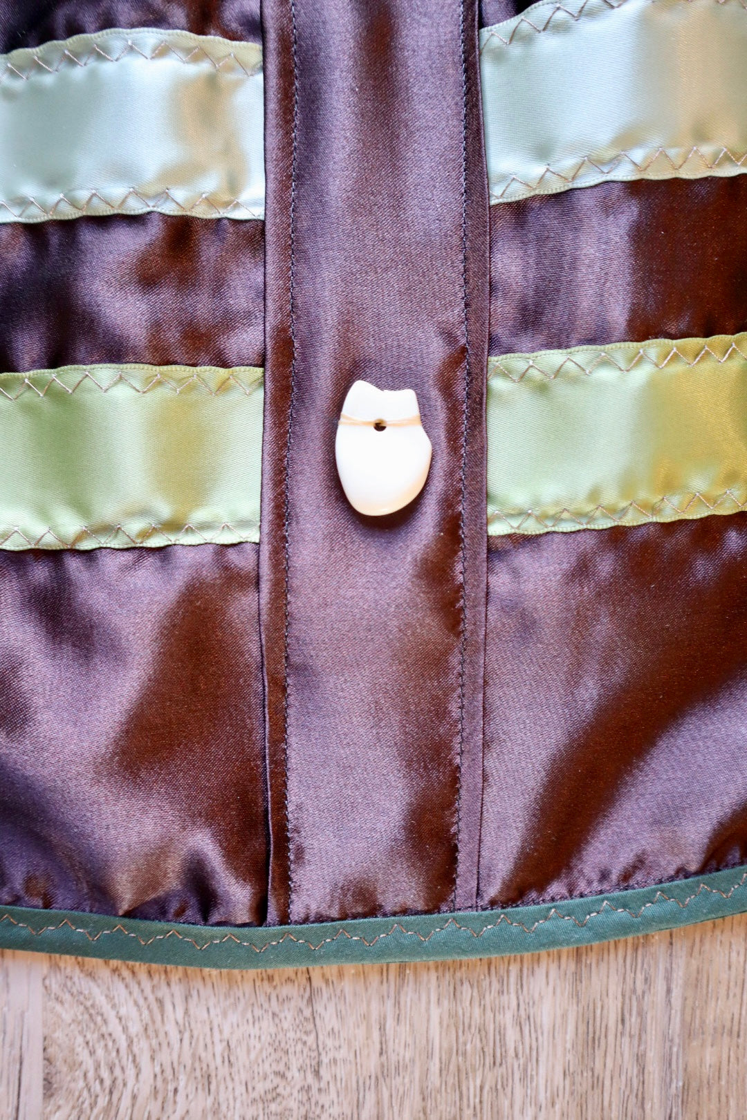 Couture Satin Ribbon Skirt: Dark Chocolate, Earth Tones with Faux Elk Teeth *up to 50 inches* (enter desired waist size “inches” or Dress/Pants size in order notes)