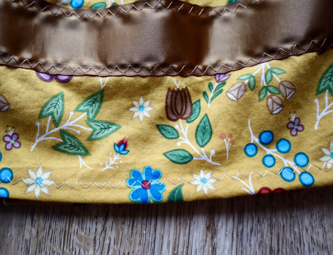 Handmade Ribbon Skirt: Child Size 2-4 Gold and Brown Floral Cotton