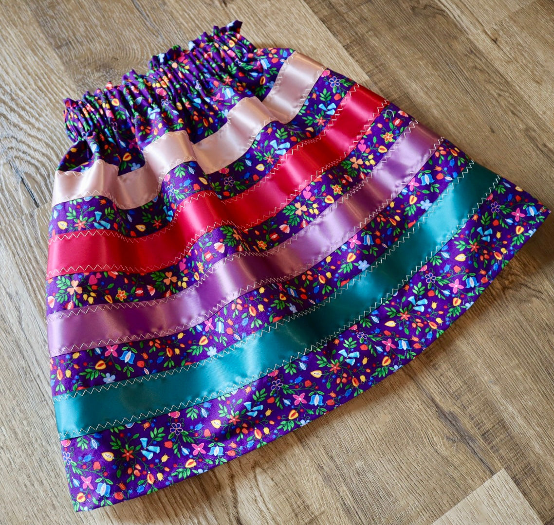 Handmade Ribbon Skirt, Child Size 2-4 Purple Pink Ombre Plum Floral Print Premium Cotton, OOAK Indigenous Made Clothing
