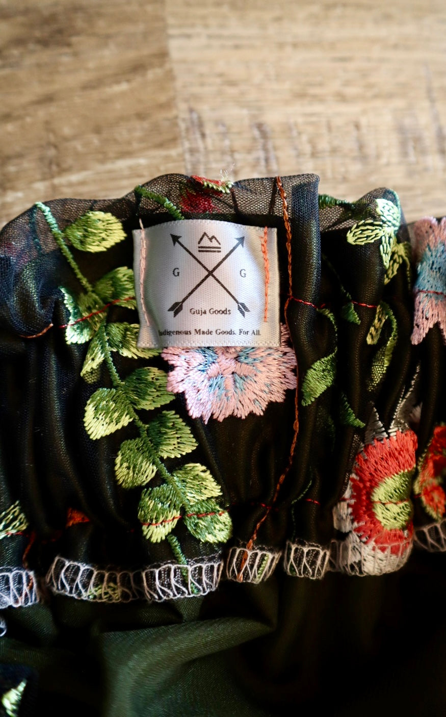 Couture Overlay Ribbon Skirt Women’s Black Embroidered Floral Lace Olive Green Satin Indigenous HandMade Clothing Custom Waist *up to 50 inches* (enter desired waist size “inches” or Dress/Pants size in order notes)