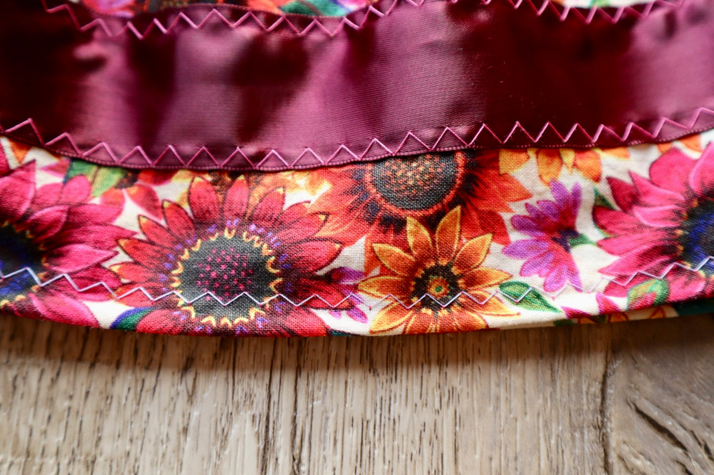 Handmade Infant/Toddler Ribbon Skirt, 6M- 12M Red Sunflower Floral Print Premium Cotton, OOAK Indigenous Made Clothing