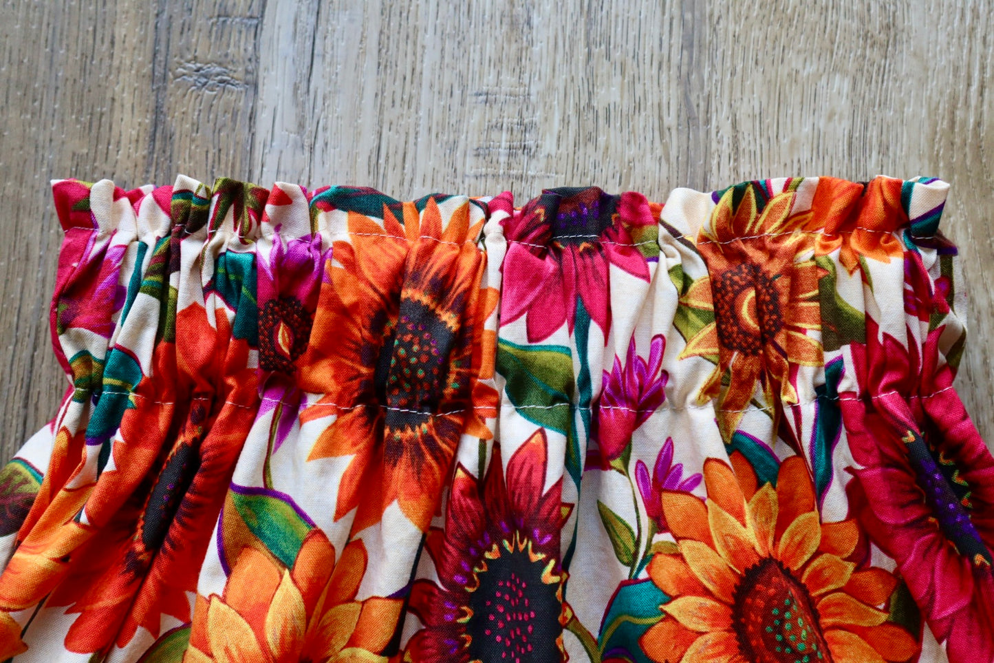 Handmade Ribbon Skirt, Child Size 6-8 Maroon Orange Ombre Oversized Sunflower Floral Print Premium Cotton, OOAK Indigenous Made Clothing