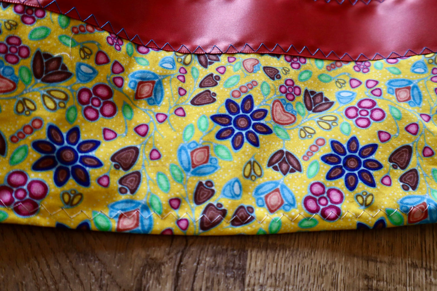 Handmade Ribbon Skirt, Child Size 8-12 Pink Emerald Plum Yellow Sunshine Floral Print Premium Cotton, OOAK Indigenous Made Clothing