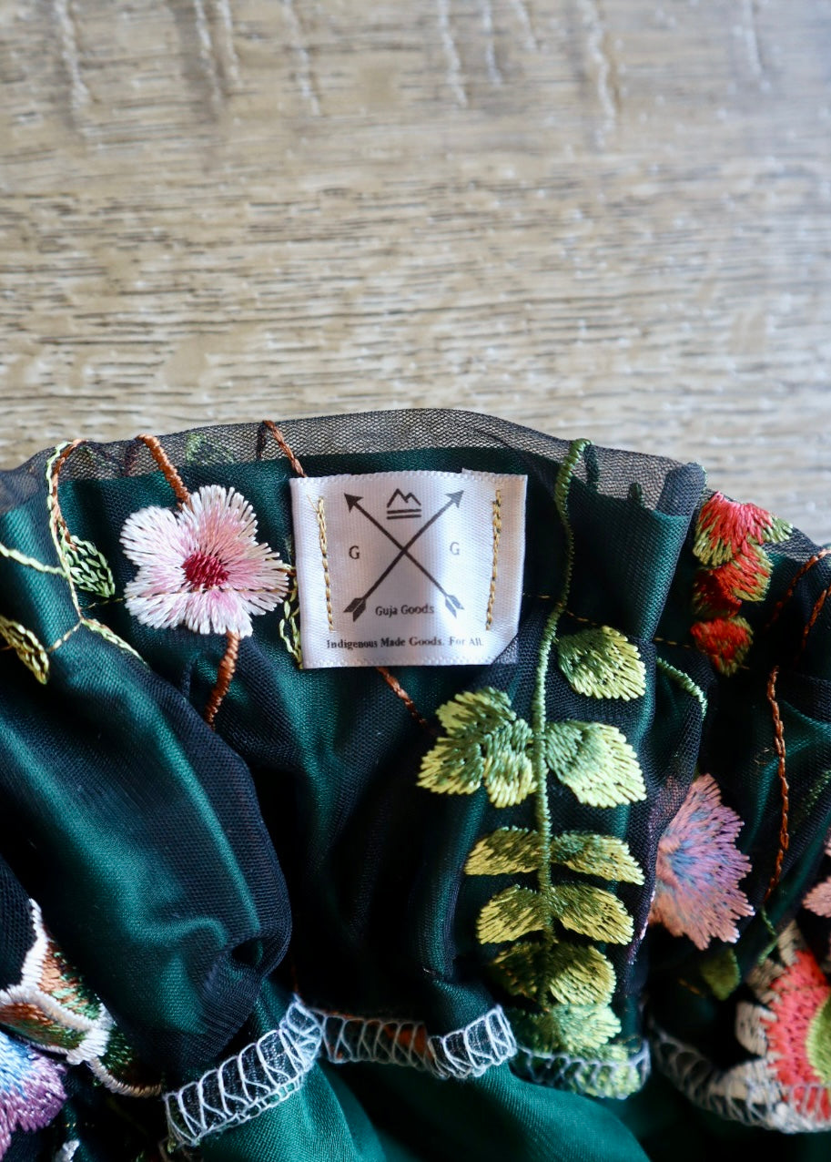 Couture Overlay Ribbon Skirt Women’s Black Embroidered Floral Lace Pine Green Satin All Gold OOAK Indigenous HandMade Clothing Custom Waist *up to 50 inches* (enter desired waist size “inches” or Dress/Pants size in order notes)