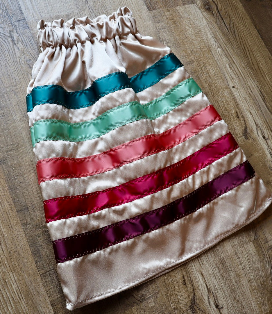 Handmade Satin Ribbon Skirt: Child Size 4-6, Red Pink Ombre