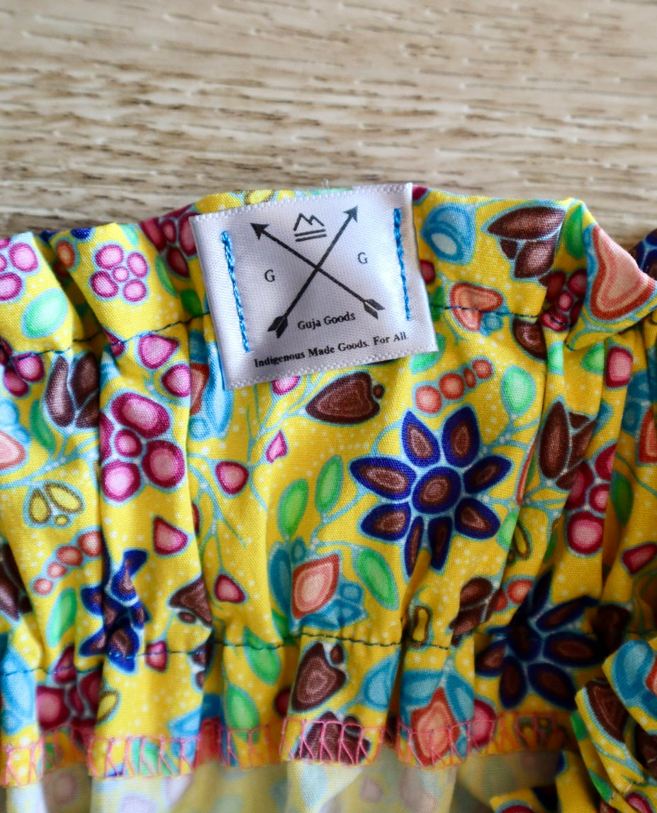 Handmade Ribbon Skirt, Child Size 8-12 Pink Emerald Plum Yellow Sunshine Floral Print Premium Cotton, OOAK Indigenous Made Clothing