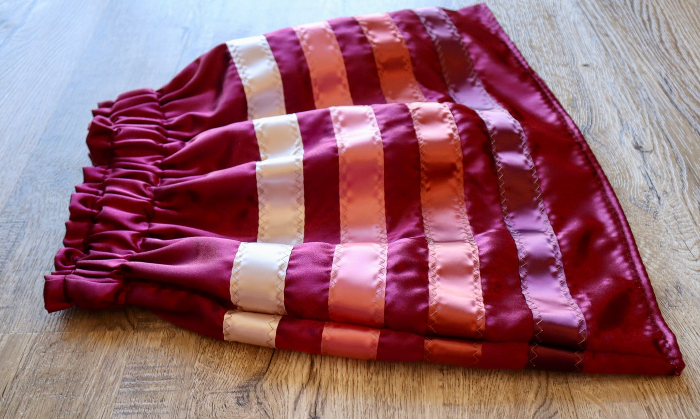 Handmade Satin Ribbon Skirt: Child Size 2-4 Maroon Pink Ombre