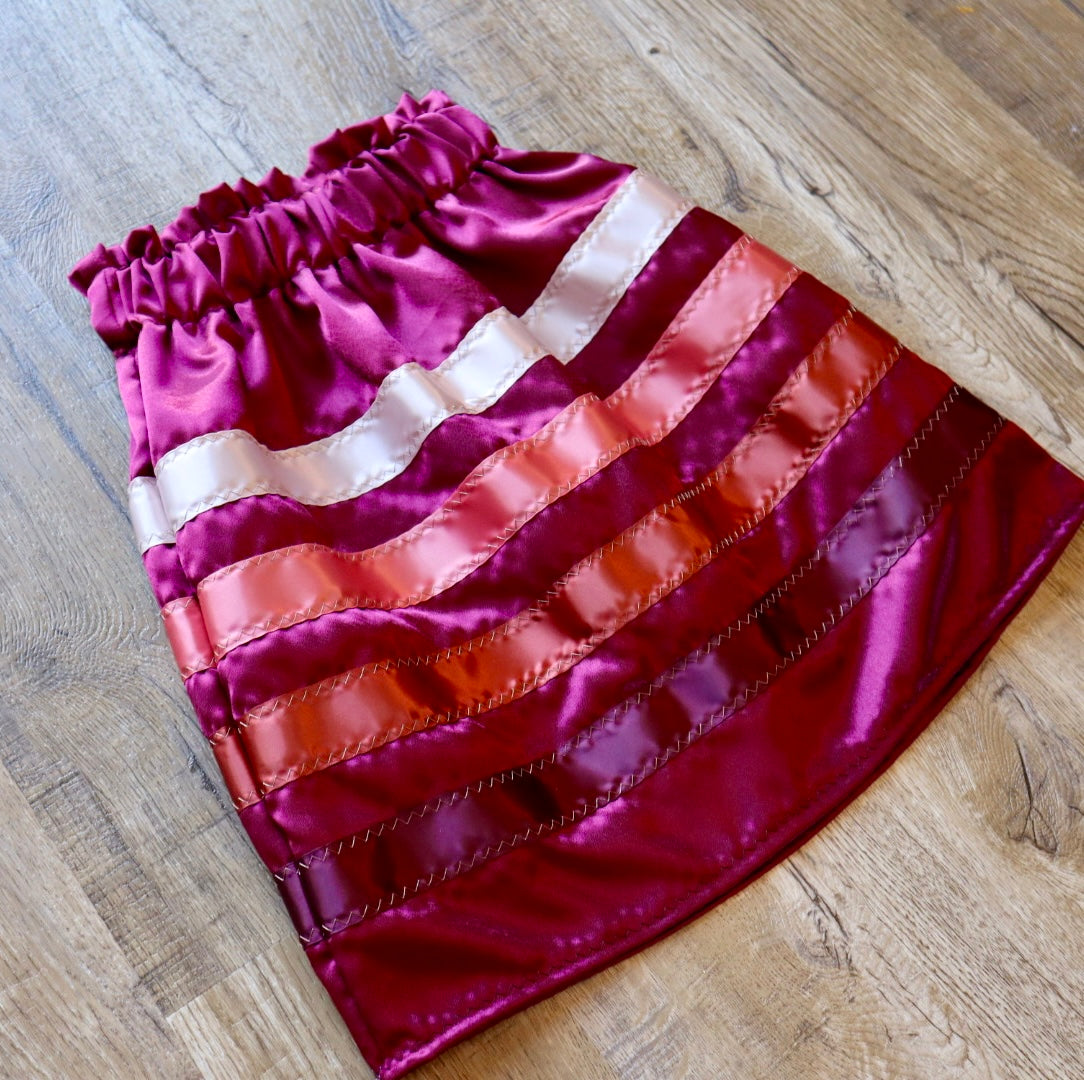 Handmade Satin Ribbon Skirt: Child Size 2-4 Maroon Pink Ombre