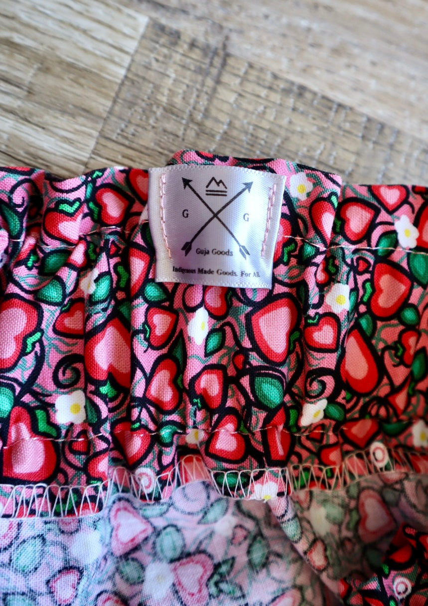 Handmade Ceremony, Casual Ribbon Skirt: Turquoise to Pink Ombre, Heart Berry Indigenous Floral Print, Custom Waist *up to 50 inches* (enter desired sizes waist size “inches” or Dress/Pants size in order notes)
