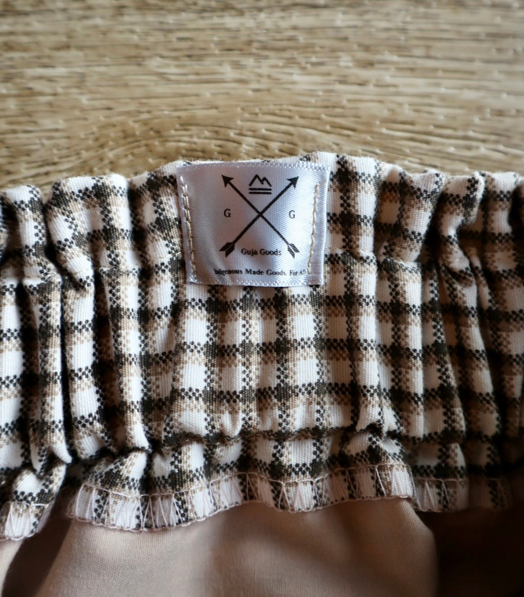 Couture Embroidered Stacked Bison Ribbon Skirt Pockets Womens Cream Plaid Cotton Earth Tones Ombre OOAK Indigenous HandMade *up to 50 inches* (enter desired sizes waist size “inches” or Dress/Pants size in order notes)