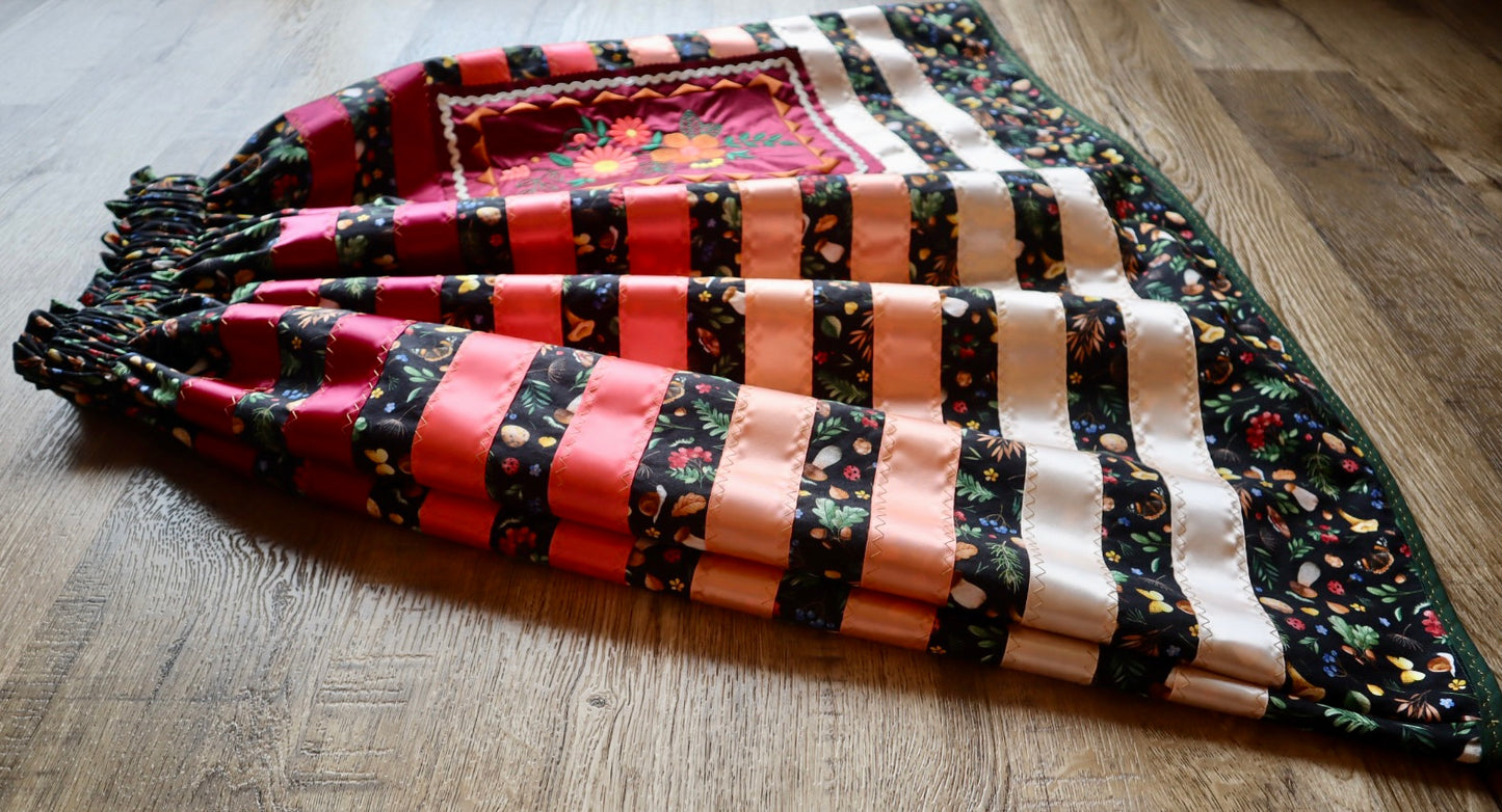 Couture Embroidered Ribbon Skirt Pockets Women’s Black Woods Floral Peach Ombre Premium Cotton OOAK Indigenous HandMade Clothing CustomWaist *up to 50 inches* (enter desired waist size “inches” or Dress/Pants size in order notes)