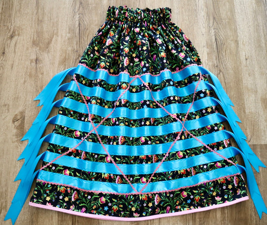 Couture Ribbon Pocket Womens Side Fringe Gold RicRac Black Strawberry Floral Print Premium Cotton Turquoise Pink OOAK Indigenous HandMade *up to 50 inches* (enter desired waist size “inches” or Dress/Pants size in order notes)