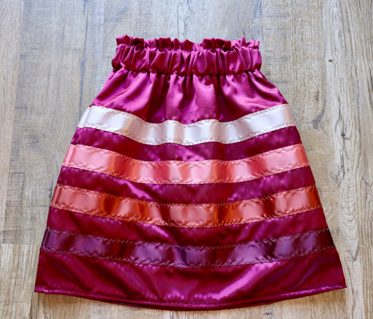 Handmade Satin Ribbon Skirt: Child Size 2-4 Maroon Pink Ombre