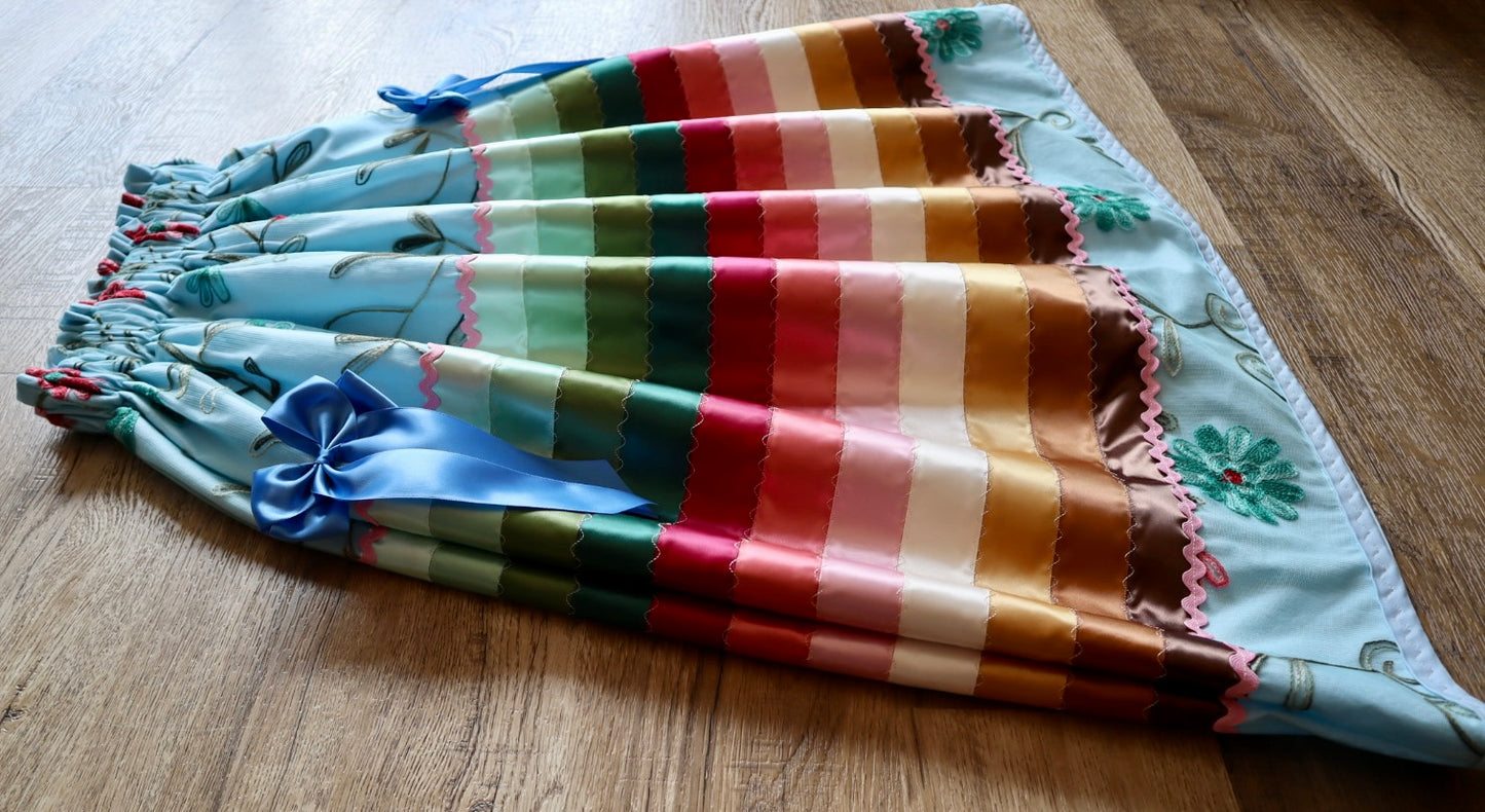 Couture Stacked Ribbon Skirt Pockets Womens Blue and Lace Earth Tone Ombre RicRac Premium Cotton Detachable Bows OOAK Indigenous HandMade *up to 50 inches* (enter desired sizes waist size “inches” or Dress/Pants size in order notes) (Copy 2)