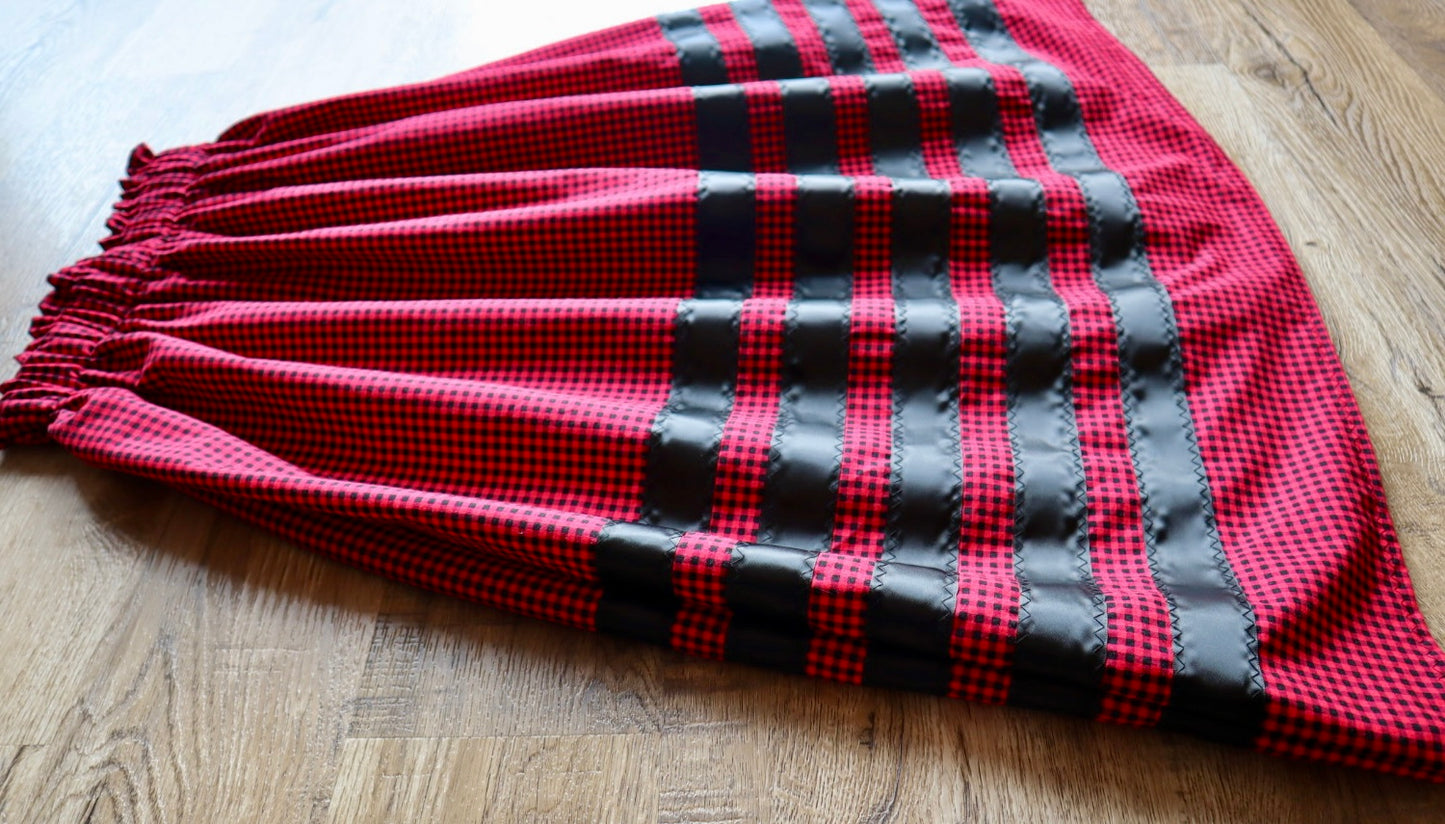 Handmade Ceremony, Casual Ribbon Skirt: Red and Black Gingham Print, Custom Waist *up to 50 inches* (enter desired sizes waist size “inches” or Dress/Pants size in order notes)