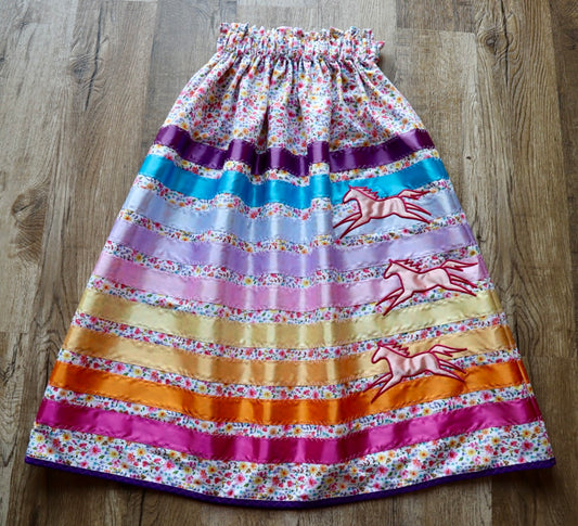 Couture Embroidered Pony Ribbon Skirt Pockets Womens Ivory floral Premium Cotton Spring Ombre OOAK Indigenous HandMade *up to 50 inches* (enter desired sizes waist size “inches” or Dress/Pants size in order notes)