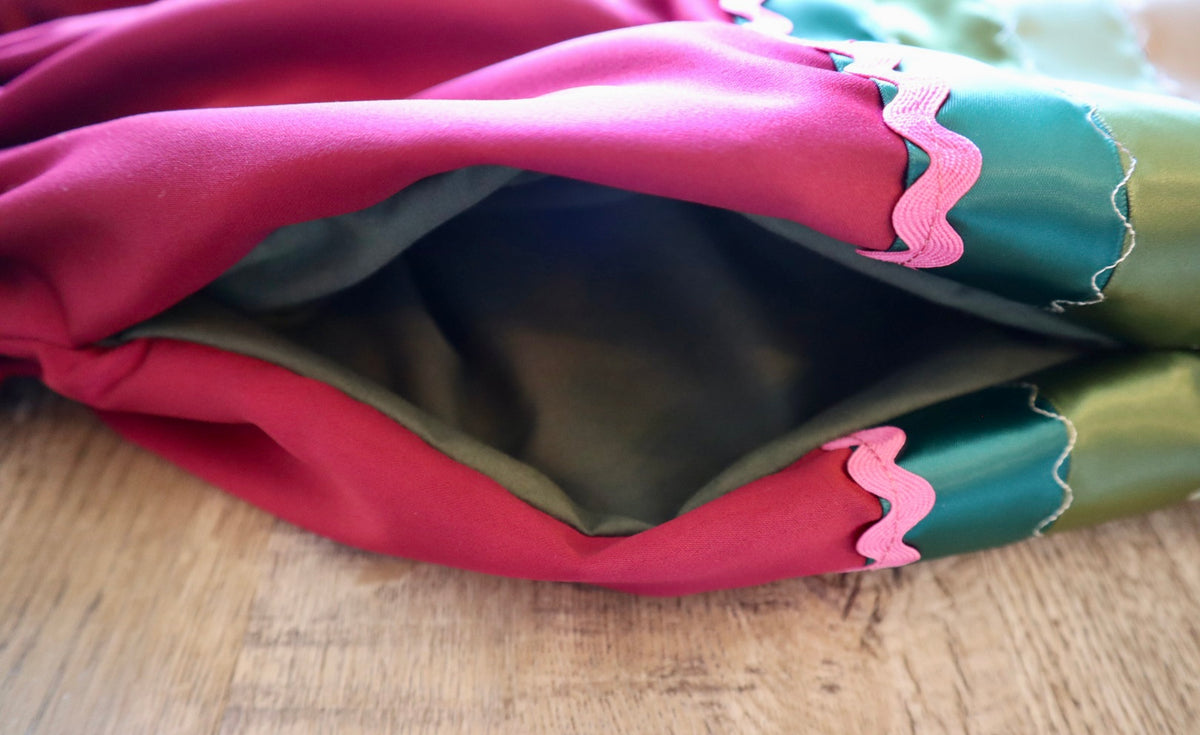 Couture Embroidered Floral Stacked Ribbon Skirt Pockets Womens Red Satin Earth Tones Ombre OOAK Indigenous HandMade *up to 50 inches* (enter desired sizes waist size “inches” or Dress/Pants size in order notes)