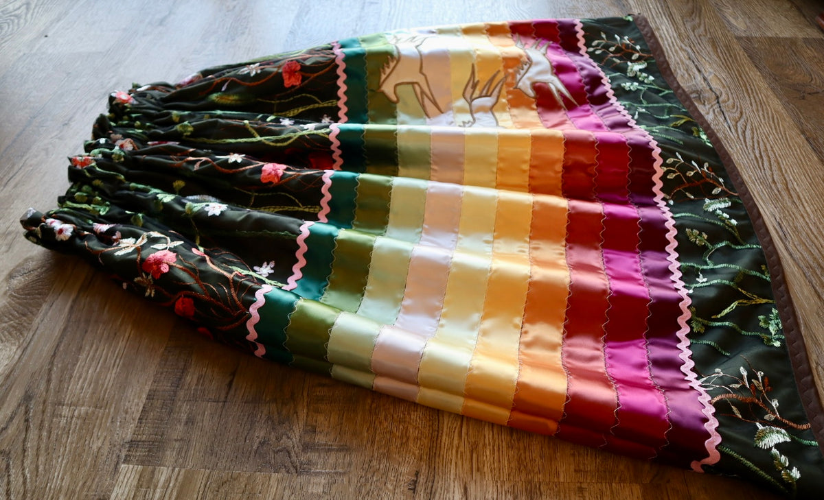 Couture Embroidered Stacked Pony Ribbon Skirt Pockets Womens Black Lace Earthy Ombre OOAK Indigenous HandMade *up to 50 inches* (enter desired sizes waist size “inches” or Dress/Pants size in order notes)