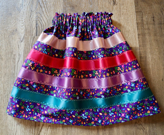 Handmade Ribbon Skirt, Child Size 2-4 Purple Pink Ombre Plum Floral Print Premium Cotton, OOAK Indigenous Made Clothing