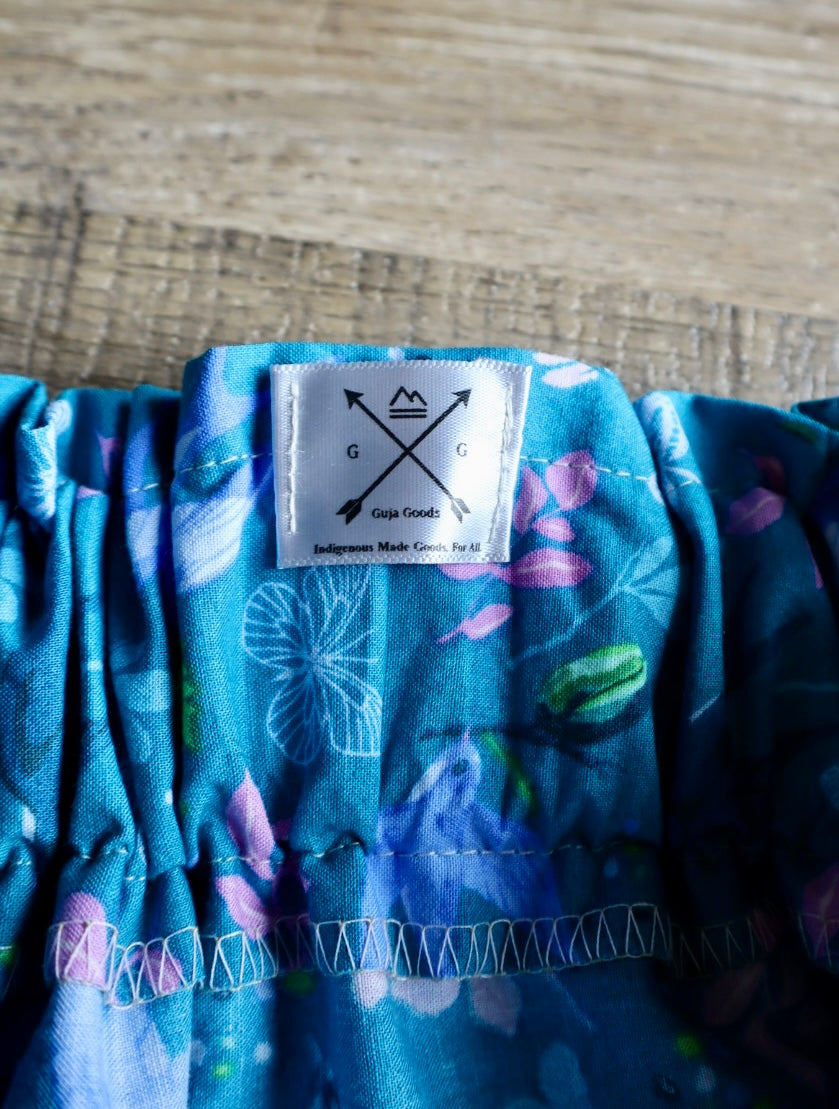 Handmade Ceremony, Casual Ribbon Skirt: Jewel Tones, Blue Floral Print, Custom Waist *up to 50 inches* (enter desired sizes waist size “inches” or Dress/Pants size in order notes)