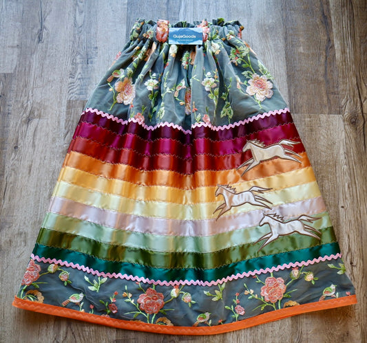 Couture Embroidered Stacked Pony Ribbon Skirt Pockets Womens Ivory Lace Earthy Ombre OOAK Indigenous HandMade *up to 50 inches* (enter desired sizes waist size “inches” or Dress/Pants size in order notes)