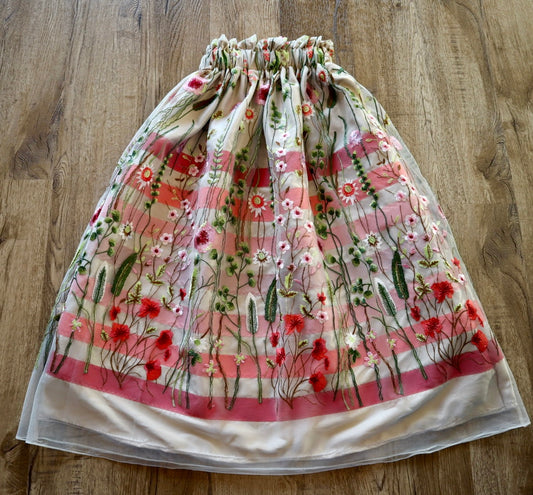 Couture Overlay Ribbon Skirt Women’s Ivory Embroidered Floral Lace Ivory Satin Indigenous HandMade Clothing Custom Waist *up to 50 inches* (enter desired sizes waist size “inches” or Dress/Pants size in order notes)